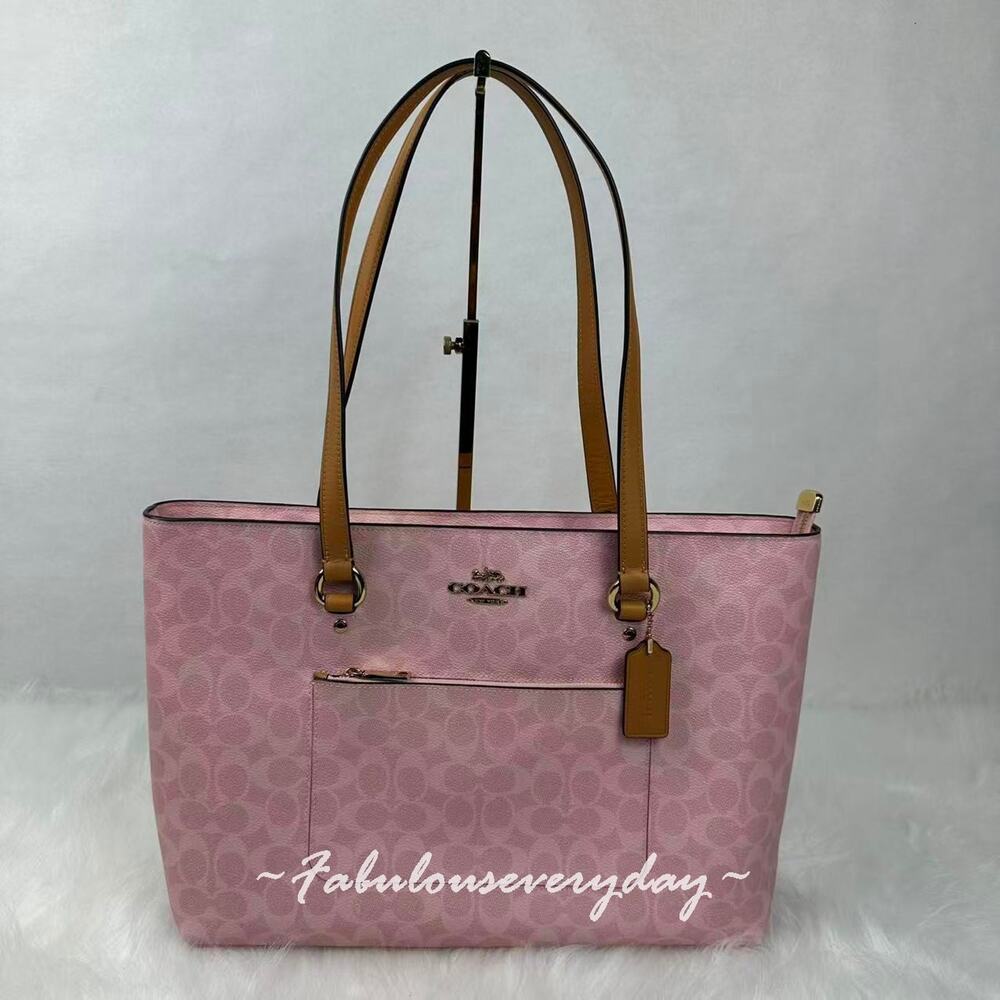 COACH Station Tote Bag In Signature Canvas Leather Gold Powder Pink CEA21 NWT